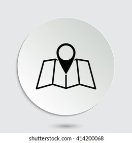 map - black vector icon  with shadow