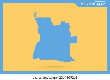 Mapa azul de Angola sobre vector de fondo amarillo.