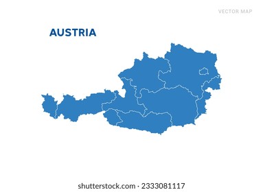 Mapa azul de Austria sobre el vector de fondo blanco.
