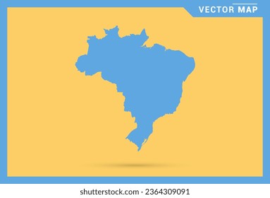 Karte blau von Brasilien auf gelbem Hintergrund, Vektorgrafik.