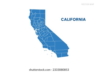 Map blue of California on white background vector.