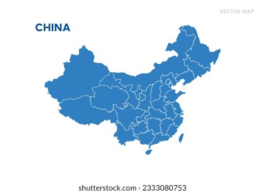 Mapa azul de China sobre vector de fondo blanco.