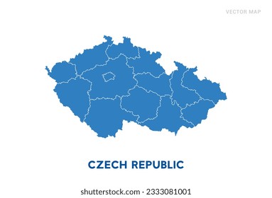 Karte blau der Tschechischen Republik auf weißem Hintergrund, Vektorgrafik.