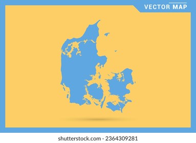 Mapa azul de Dinamarca sobre el vector de fondo amarillo.