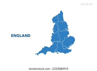 Mapa azul de Inglaterra sobre el vector de fondo blanco.