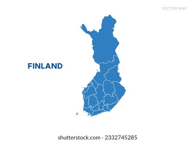 Karte blau von Finnland auf weißem Hintergrund, Vektorgrafik.