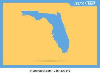 Map blue of Florida on yellow background vector.