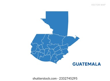 Mapa azul de Guatemala sobre vector de fondo blanco.