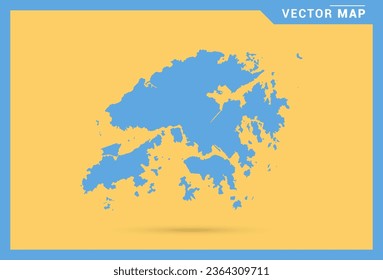 Mapa azul de Hong Kong sobre el vector de fondo amarillo.