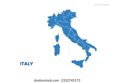 Mapa azul de Italia sobre el vector de fondo blanco.
