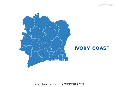Karte blau der Elfenbeinküste auf weißem Hintergrund, Vektorgrafik.