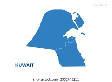Mapa azul de Kuwait sobre el vector de fondo blanco.