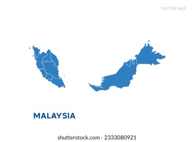 Mapa azul de Malasia sobre el vector de fondo blanco.