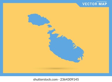 Karte blau von Malta auf gelbem Hintergrund, Vektorgrafik.