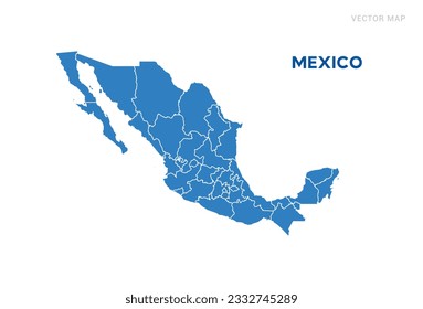 Map blue of Mexico on white background vector.