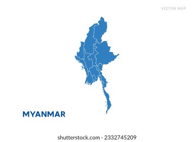 Map blue of Myanmar on white background vector.