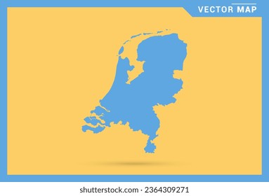 Map blue of Netherland on yellow background vector.