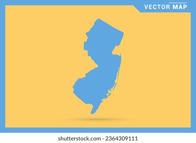 Map blue of New Jersey on yellow background vector.