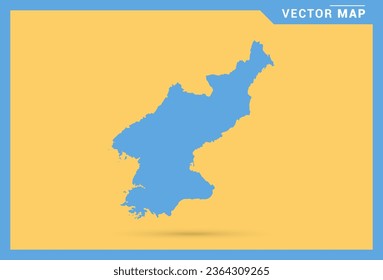 Mapa azul de Corea del Norte sobre el vector de fondo amarillo.