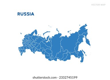 Mapa azul de Rusia en vector de fondo blanco.