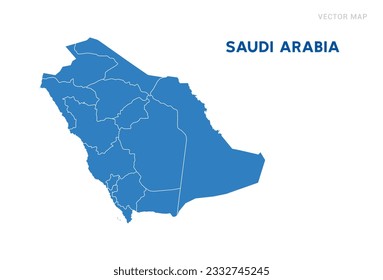Mapa azul de Arabia Saudita en vector de fondo blanco.