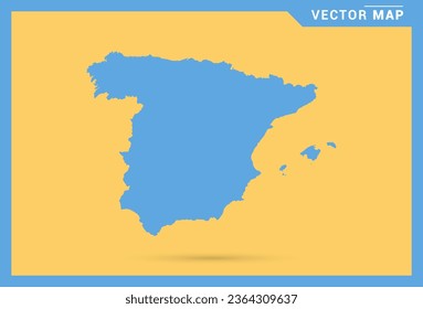 Mapa azul de España sobre el vector de fondo amarillo.