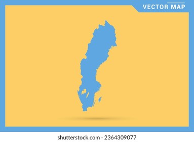 Map blue of Sweden on yellow background vector.