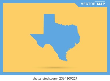 Karte blau von Texas auf gelbem Hintergrund, Vektorgrafik.