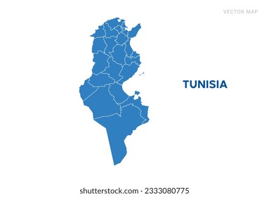 Mapa azul de Túnez sobre vector de fondo blanco.