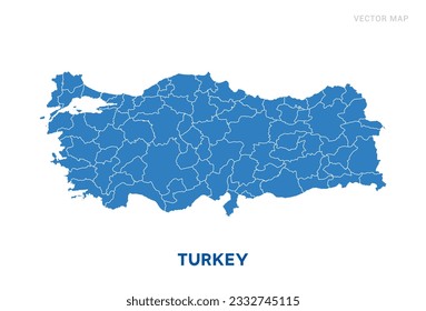 Mapa azul de Turquía sobre el vector de fondo blanco.