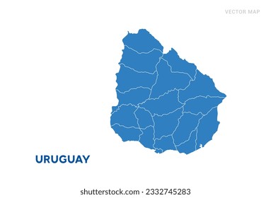 Mapa azul de Uruguay sobre vector de fondo blanco.