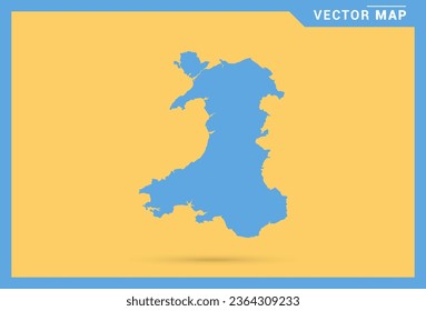 Karte blau von Wales auf gelbem Hintergrund, Vektorgrafik.