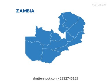 Map blue of Zambia on white background vector.