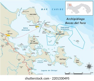 Map of the Bocas del Toro archipelago, Panama, in Spanish language