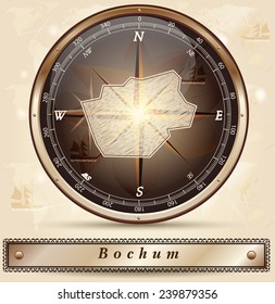 Map of Bochum with borders in bronze