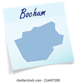 Map of Bochum as sticky note in blue