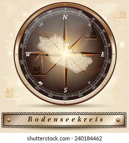 Map of Bodenseekreis with borders in bronze