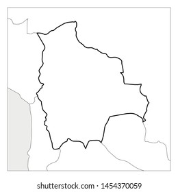 Map of Bolivia black thick outline highlighted with neighbor countries.