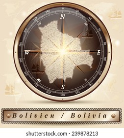 Map of Bolivia with borders in bronze