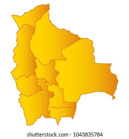 Map of Bolivia- Map of the city and each border separately. Yellow Gold eps Vector Illustration 10