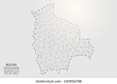 A map of Bolivia consisting of 3D triangles, lines, points, and connections. Vector illustration of the EPS 10.