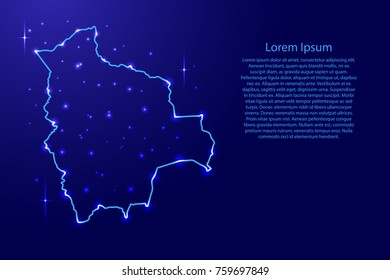Map Bolivia from the contours network blue, luminous space stars for banner, poster, greeting card, of vector illustration