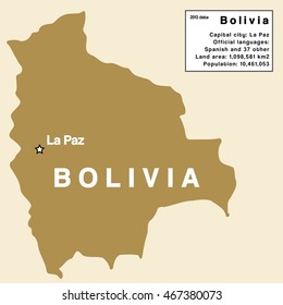 Map of Bolivia. Country outline with information box.