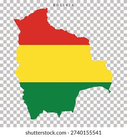 Map of Bolivia filled with its national flag colors, isolated on transparent background for geography, education, and infographic purposes.