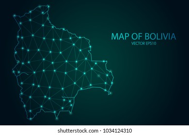 Map of Bolivia - With glowing point and lines scales on The dark gradient background, 3D mesh polygonal network connections. Vector illustration eps10.