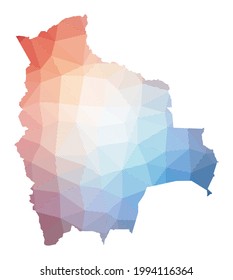 Map of Bolivia. Low poly illustration of the country. Geometric design with stripes. Technology, internet, network concept. Vector illustration.