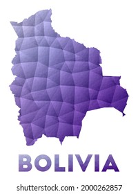 Map of Bolivia. Low poly illustration of the country. Purple geometric design. Polygonal vector illustration.