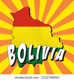 map of bolivia with national flag in retro comic style