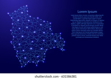Map of Bolivia from polygonal blue lines and glowing stars vector illustration