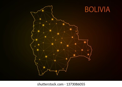 Map of Bolivia from Polygonal wire frame low poly mesh, contours network line, luminous space stars, design sphere, dot and structure. Vector Illustration EPS10. - Vector - Vector